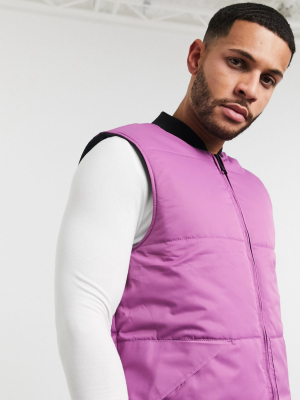 Asos Design Puffer Vest In Reversible Black And Purple