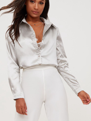 Truffle Satin Button Front Shirt