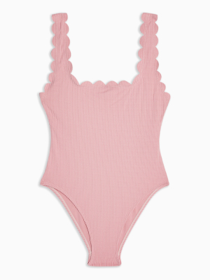 Pink Scallop Square Neck Fuller Bust Swimsuit