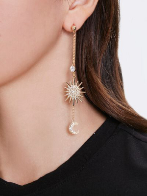 Layered Drop Chain Star Earrings