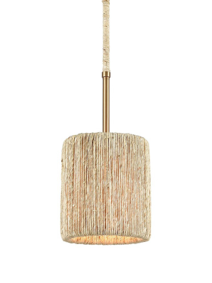 Abaca 1-light Mini Pendant In Satin Brass With Abaca Rope