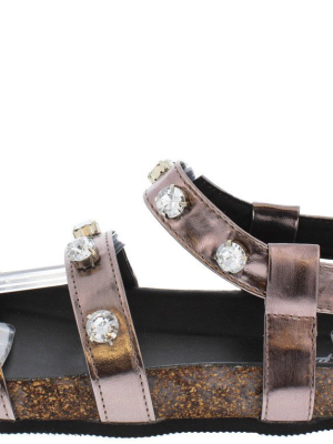 Laudy08 Pewter Rhinestone Cork Sandal