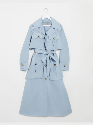 Asos Design Layered Utility Taffeta Trench Coat In Baby Blue