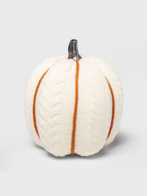 Large Cable Knit Soft Fabric Harvest Pumpkin (with White Contrast Jute Base) - Spritz™