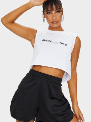 Prettylittlething White Printed Cropped...