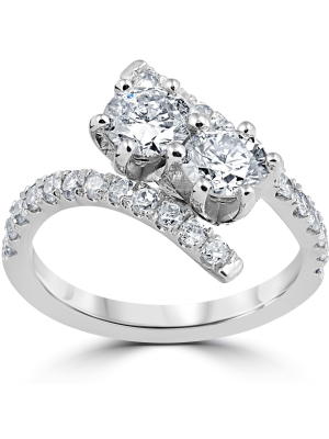 Pompeii3 1 Cttw Diamond 2 Stone Forever Us Engagement Anniversary Ring 14k White Gold