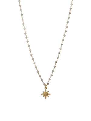 Natural Stone Beaded Diamond Star Necklace