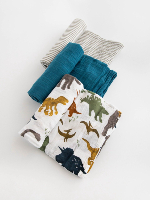 Cotton Muslin Swaddle Blanket Set - Dino Friends 2