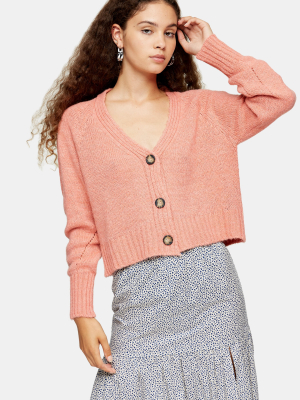 Coral Cropped Knitted Cardigan