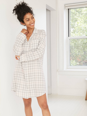 Women's Plaid Perfectly Cozy Flannel Long Sleeve Notch Collar Nightgown - Stars Above™