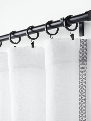 Bordered White Sheer Linen Curtain Panel