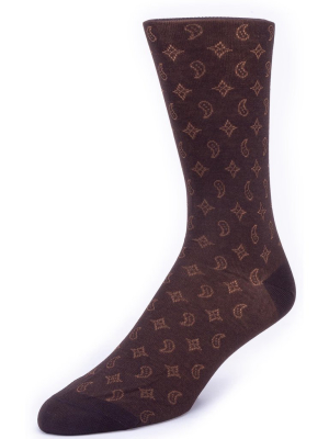 Men's Icon Patterned Graphic Dress Socks - Brown