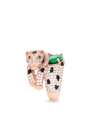 Effy Signature 14k Rose Gold Emerald And Diamond Panther Ring, 5.69 Tcw