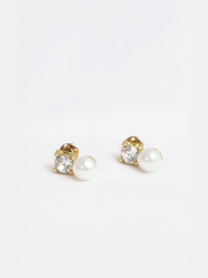 White Pearl Diamante Stud Earrings