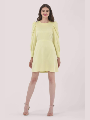 Yellow Puff Sleeve Mini Dress