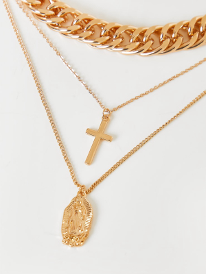 Gold Assorted Chunky Cross Chain Layering Necklace