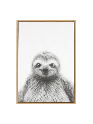 33" X 23" Sylvie Sloth Animal Print And Portrait By Simon Te Tai Framed Wall Canvas - Kate & Laurel