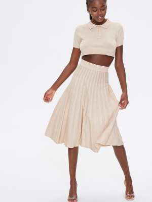 Collared Crop Top & Knee-length Skirt Set