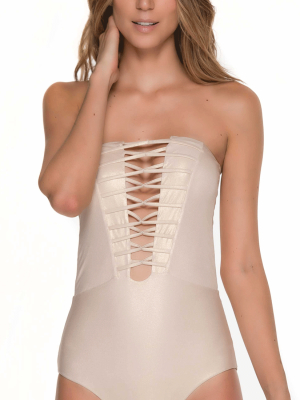 Malai Glam Fishbone One Piece In Gold  Op0111-gld