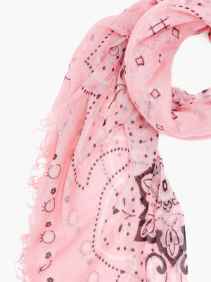 Coral Pink Mandala Cashmere And Silk Scarf