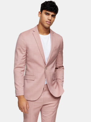 Pink Slim Fit Single Breasted Suit Blazer With Peak Lapels