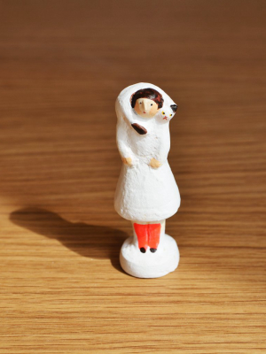 Figurine With Cat Muffler - Ruby