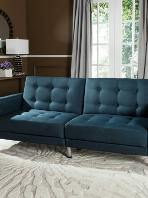 Solid Tufted Foldable Sofa Bed Navy/silver