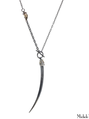 Labradorite Tusk In Oxidized Silver With Gold Fang Charm Necklace