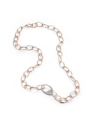 Saxon 18k Rose Gold And Diamond Oval Link Necklace