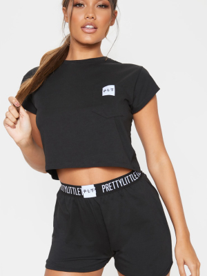 Prettylittlething Black T-shirt And Short Pj Set