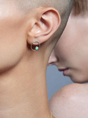 Opal And  Diamond Circle Earrings