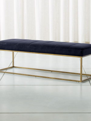 Channel Navy Velvet Bench With Brass Base