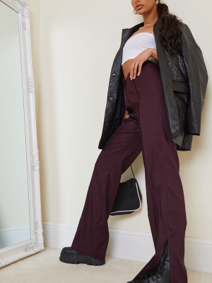 Aubergine Pintuck Detail Split Hem Woven Pants