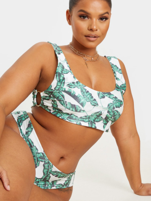 Plus Green Print Ring Detail Bikini Top