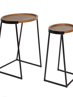 Metal And Wood Nesting Tables Black - Silverwood