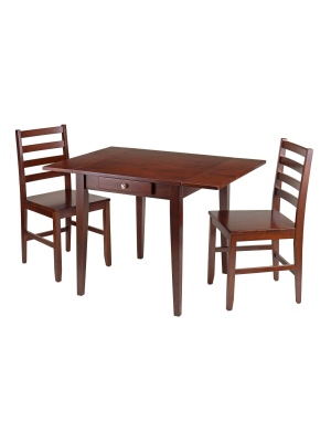 3 Piece Hamilton Set Drop Leaf Table With Ladder Back Chairs Wood/walnut - Winsome