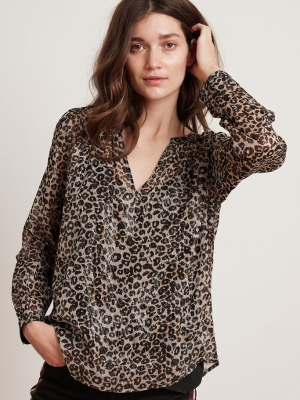 Peyton Leopard Lurex Long Sleeve Blouse