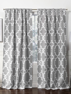 Ironwork Back Tab Blackout Window Curtain Panels - Exclusive Home