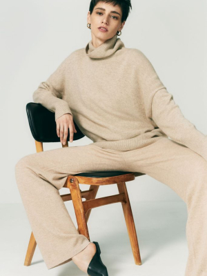 Oatmeal Cashmere Rollneck Sweater