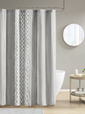 Imani Chenille Striped Cotton Printed Shower Curtain