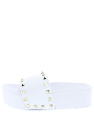 Angela127 White Rock Stud Open Toe Platform Slide Sandal