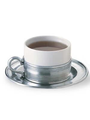 Cappuccino Cup & Pewter Saucer - Set Of 2