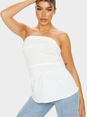 Cream Ruched Peplum Hem Bandeau Long Top