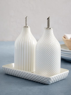 Textured Stoneware Oil + Vinegar Set