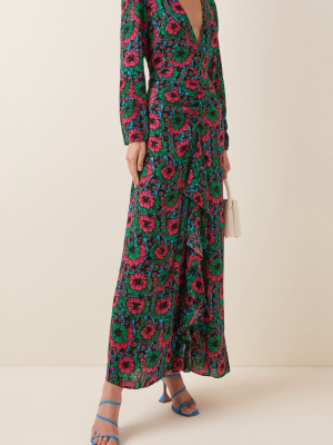 Rose Printed Crepe De Chine Maxi Dress