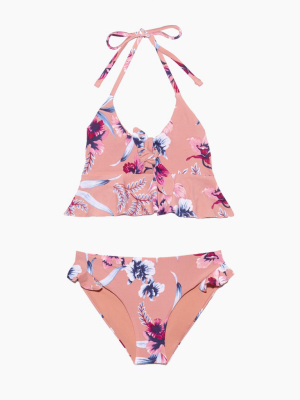 Adrienne Ruffle Bikini Set (kids) - Pink Floral Print