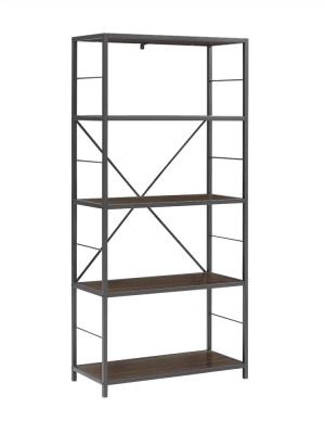 63" Rustic Industrial Farmhouse 4 Shelf Tall Bookshelf - Saracina Home