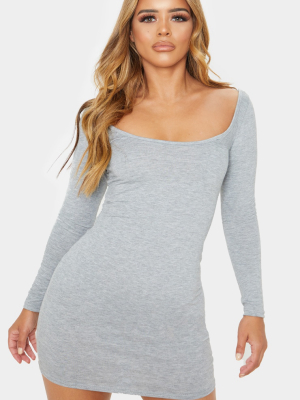 Petite Grey Marl Long Sleeve Jersey Mini Dress