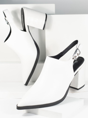 White Leatherette Pointed Toe Heel Slingback