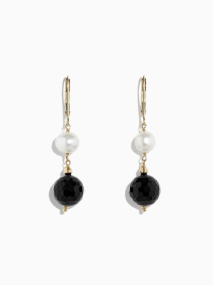 Effy 14k Yellow Gold Onyx And Cultured Fresh Water Pearl Drop Earrings, 14.50 Tcw